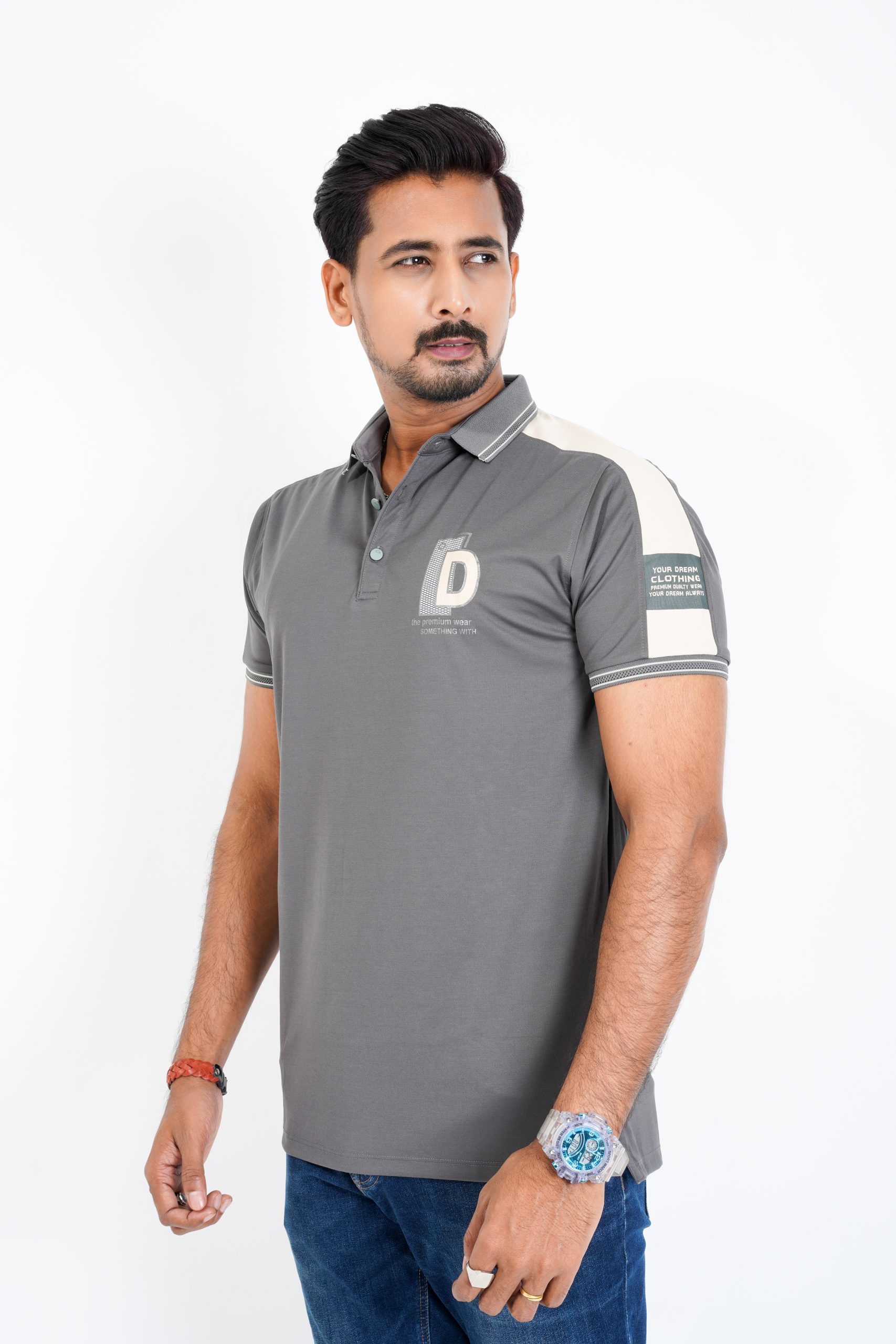 Shoulder Design Polo - Grey