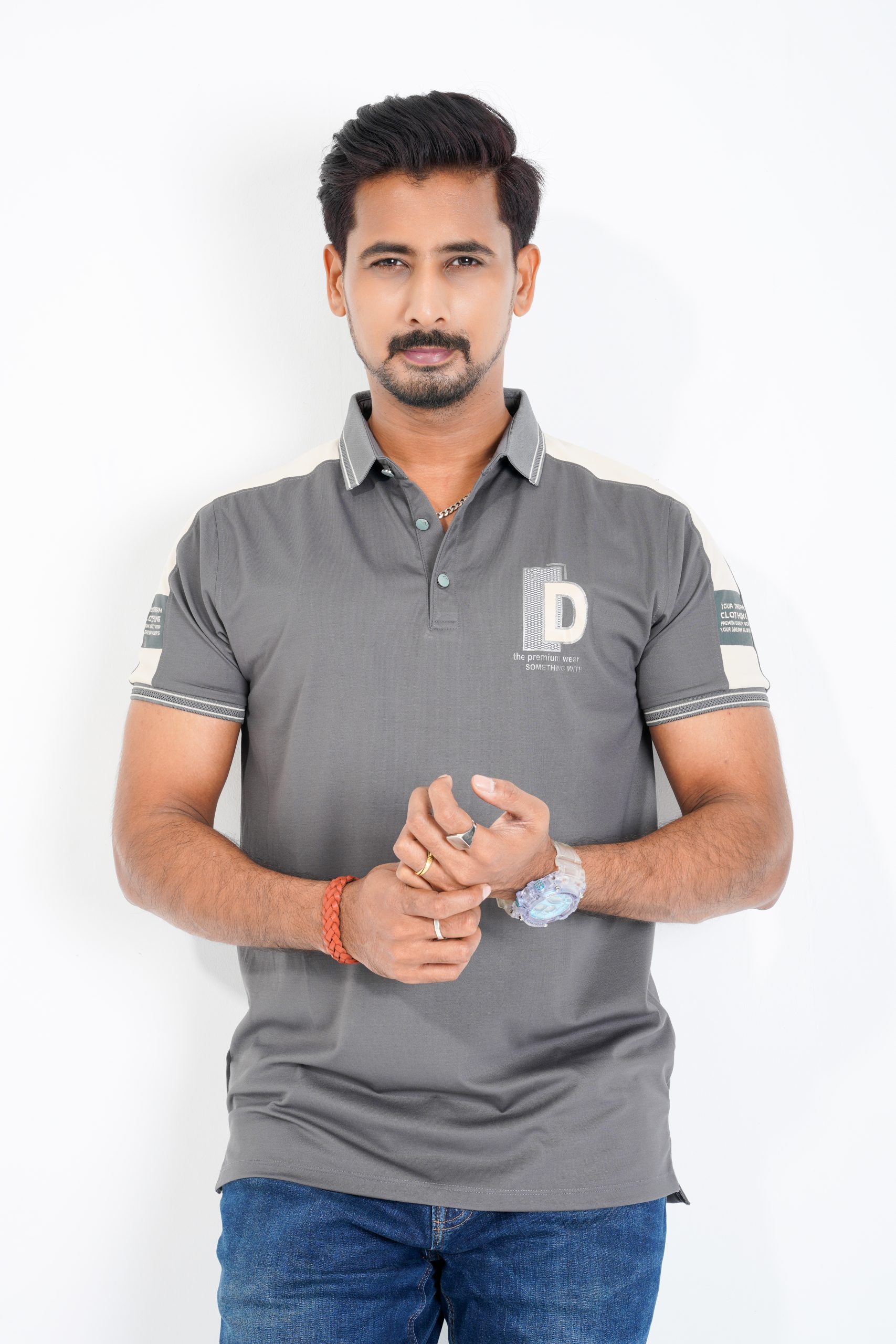 Shoulder Design Polo - Grey - Image 3